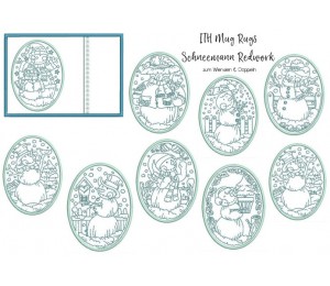 Stickserie ITH - Schneemann Redwork MugRugs